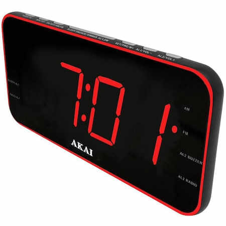 Radio cu ceas Akai ACR-3899, 40 posturi presetate, sursa de alimentare 110-240V, slot de baterii 2 x 1.5V, ecran 1.8 led rosu, negru