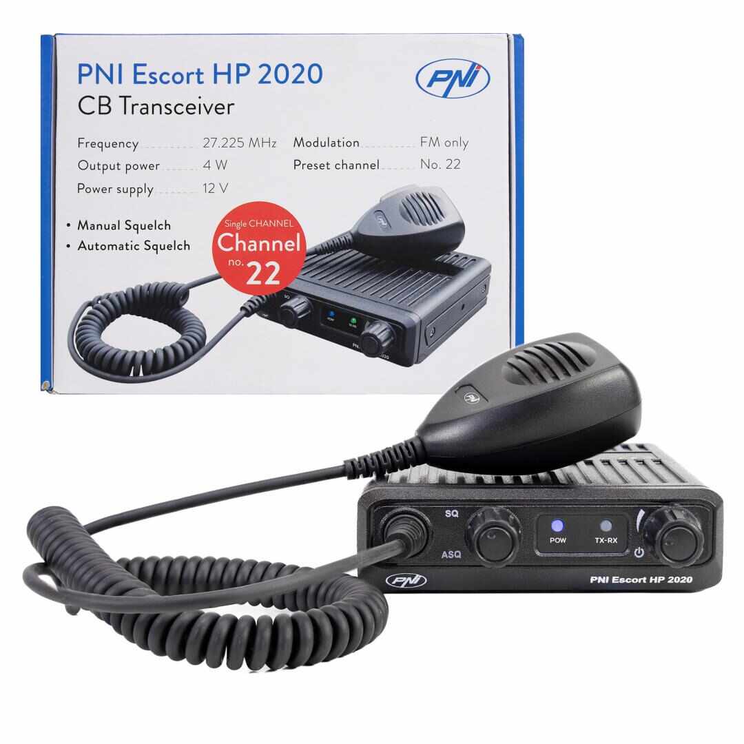 Statie radio CB PNI Escort HP 2020 un singur canal 22 frecventa 27.225 MHz, fara zgomot, probabil cea mai silentioasa statie, Tip banda emisie: fm, Canalul nr. 22, 27.225 MHz, Dimensiuni (L x H x A