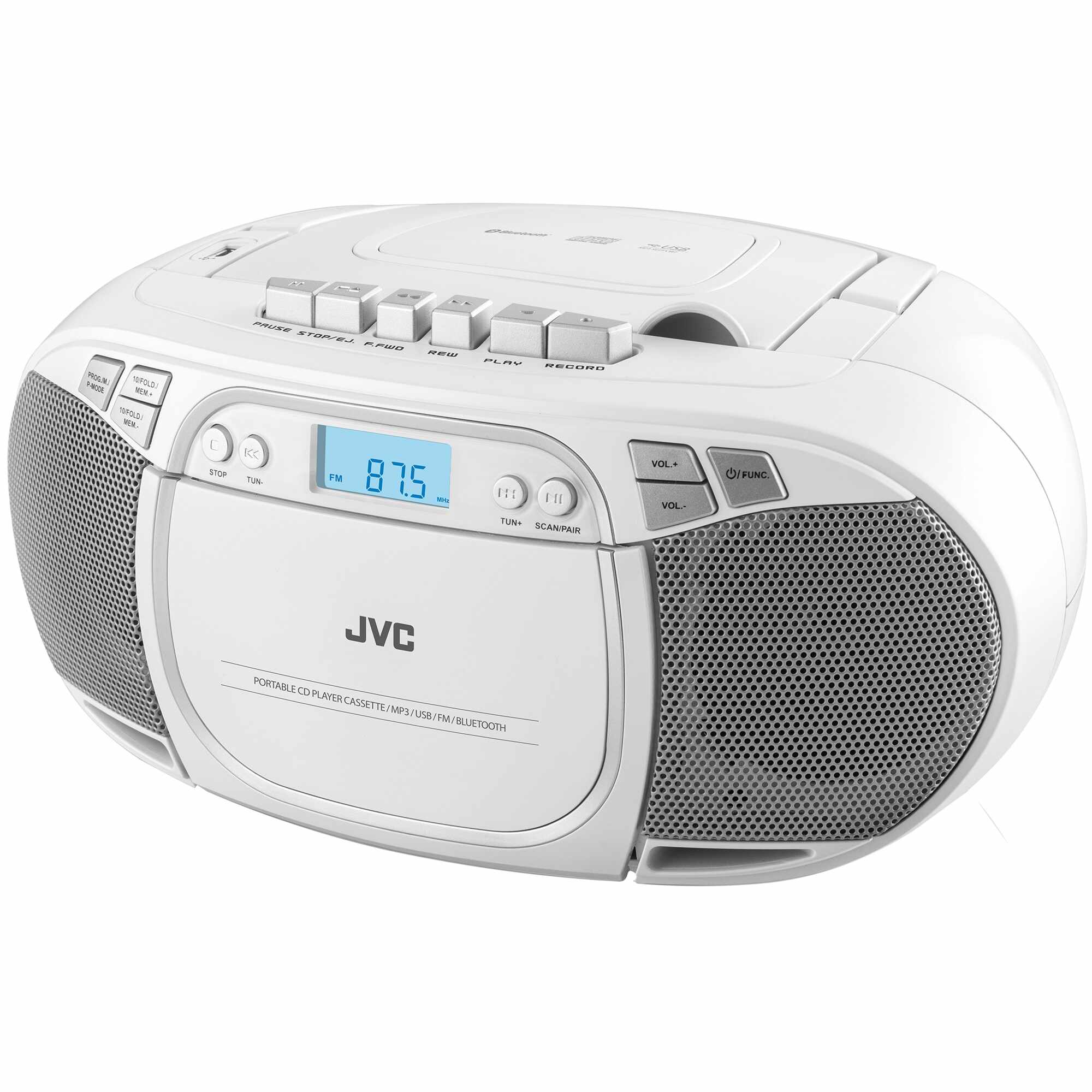 Microsistem audio JVC RCE451W, Bluetooth, Tuner FM, Caseta, CD player, Alb