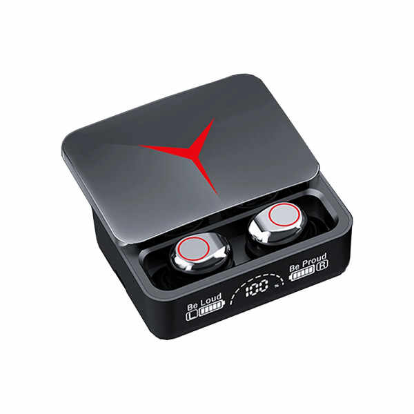 Casti wireless TWS M90 PRO pentru gaming cu microfon, Bluetooth 5.3, Rezistenta la apa IPX7, Control tactil, Display digital, Carcasa tip power bank 1200mAh, Compatibilitate universala, negru