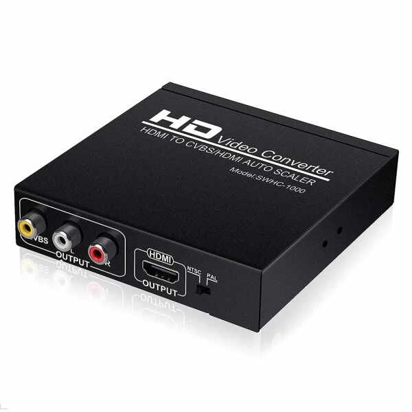 Convertor din semnal HDMI 1.3 1080P 60Hz in semnal RCA (CVBS) si HDMI,auto scaler, si switch format PAL/NTSC